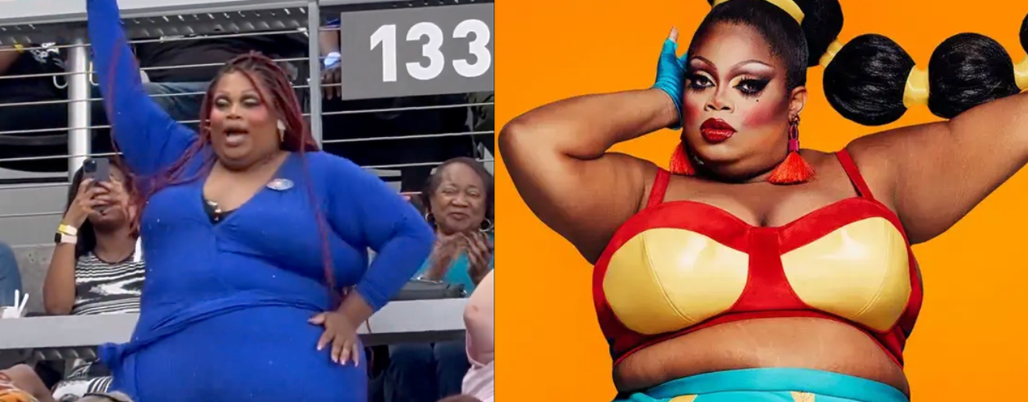 Synchronisation labiale de Silky Nutmeg Ganache lors du rassemblement de Kamala Harris à Houston