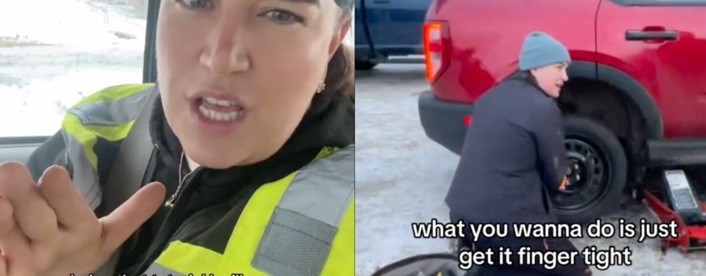 Une TikTokeuse lesbienne humilie brutalement les hommes intrusifs tout en changeant le pneu crevé de sa petite amie