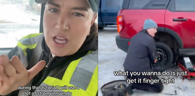 Une TikTokeuse lesbienne humilie brutalement les hommes intrusifs tout en changeant le pneu crevé de sa petite amie