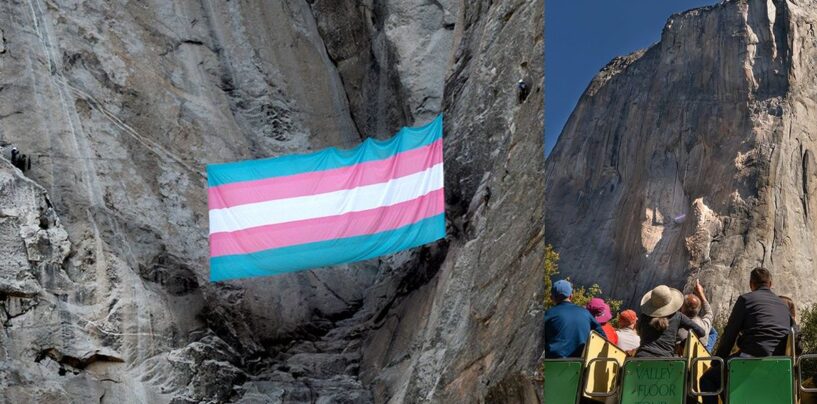 Les militants accrochent le drapeau trans-fier