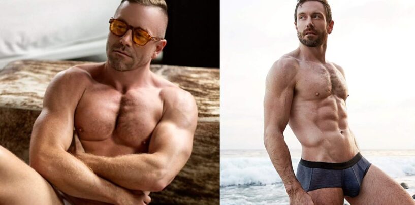 Le renflement de Kit Williamson est pleinement visible dans un slip blanc moulant et les gays bave