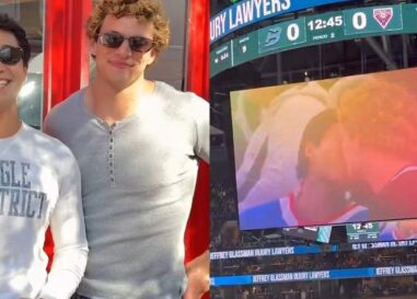 Les sosies de Heated Rivalry pimentent un match de hockey en s'embrassant sur le Jumbotron