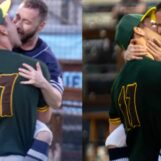 Un lanceur de baseball et un frappeur s'embrassent lors d'une soirée Heated Rivalry à Portland